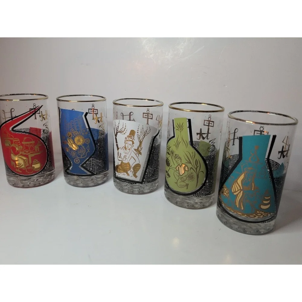 Vintage Roerig Pfizer Pharmaceutical Kalamazoo Promo Glasses Set of 5 MCM 1960's